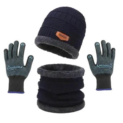 Winter Knitted Beanie Cap Neck Warmer Gloves Set For Men & Women