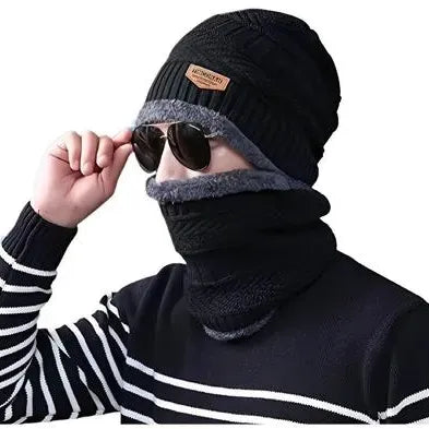 Winter Knitted Beanie Cap Neck Warmer Gloves Set For Men & Women