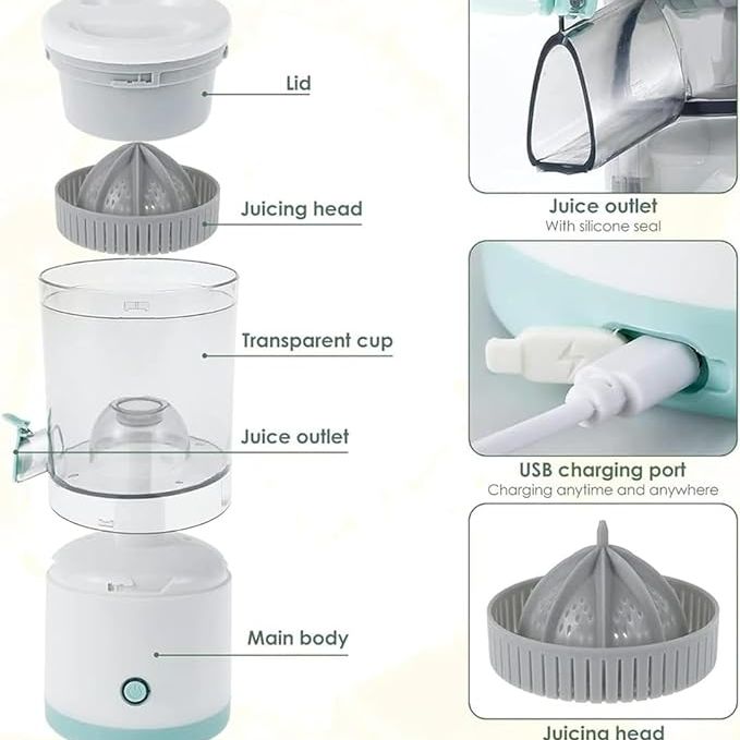 Portable Electric Citrus Juicer Hands-Free Rechargeable Orange Lemon Grapefruit Juicer Easy To Clean Juicer Machine | Orange, Lemon Juicer And Squeezer | Juice Extractor | Juice Blender