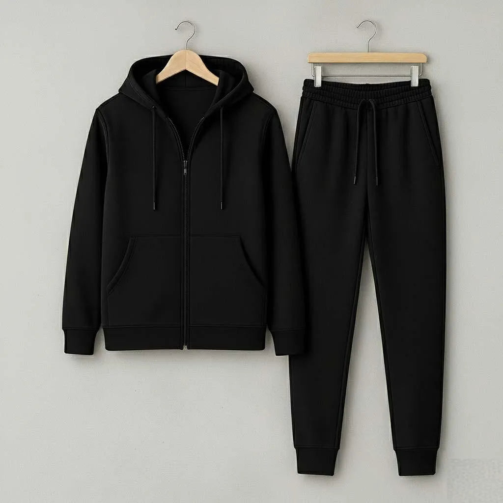 2 Pcs Men's Polyester Fleece Plain Zipper Track Suit