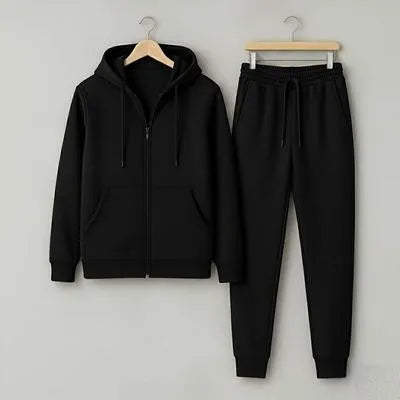 2 Pcs Men's Polyester Fleece Plain Zipper Track Suit