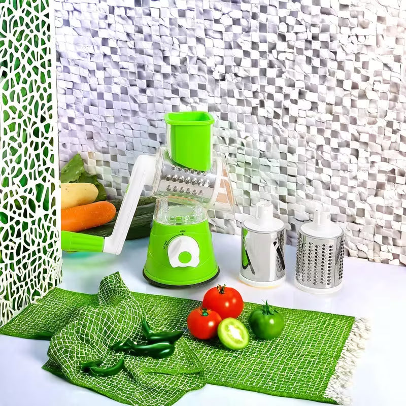 Manual 3‑In‑1 Vegetable Cutter & Drum Grater | Round Slicer | Multifunctional Kitchen Gadget