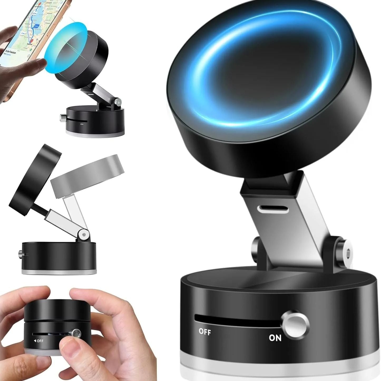 Vacuum Magnetic Suction Cup Folding Swivel Stand – Double-Sided Universal Mobile Phone Holder