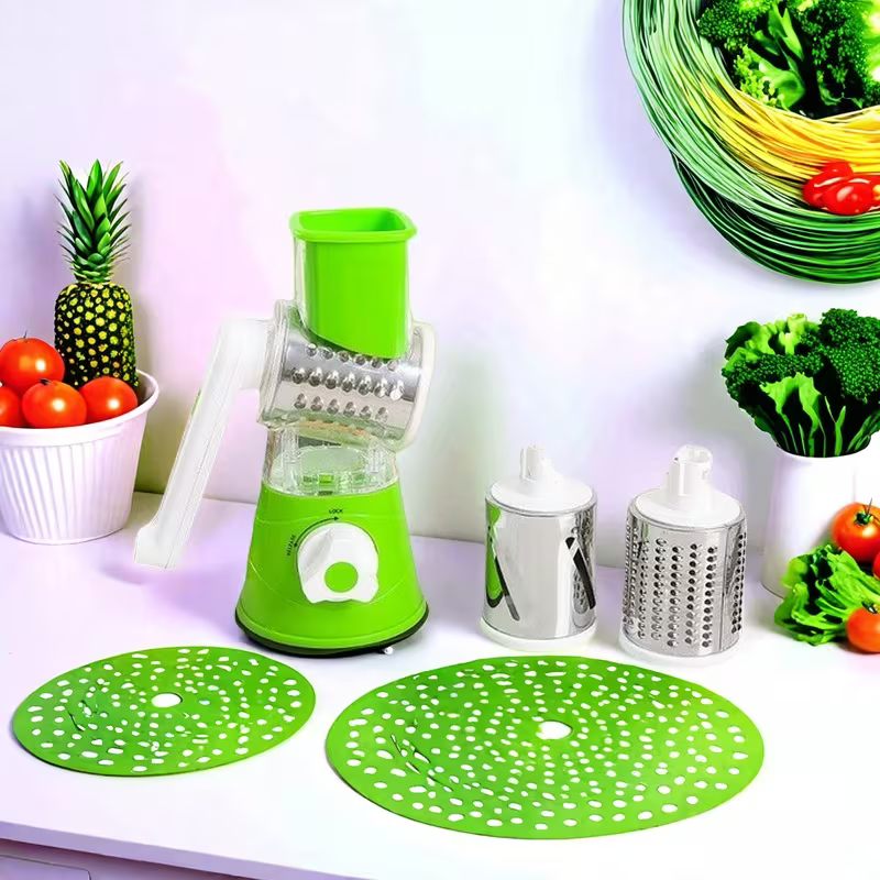 Manual 3‑In‑1 Vegetable Cutter & Drum Grater | Round Slicer | Multifunctional Kitchen Gadget
