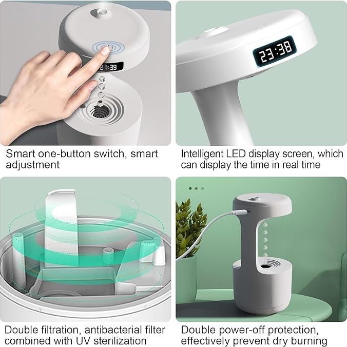 Smooth Sailing Antigravity Humidifier With Ultra-Quiet Performance, Water Drop Light Effects (Random Color)